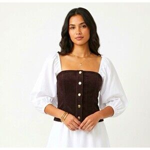 Gap Corduroy Strapless Top Button Front Bustier Tube Corset Brown Ribbed $60 M